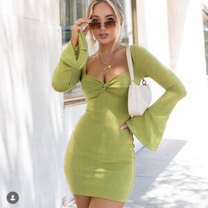 Oh Polly Lime Long Sleeve Dress